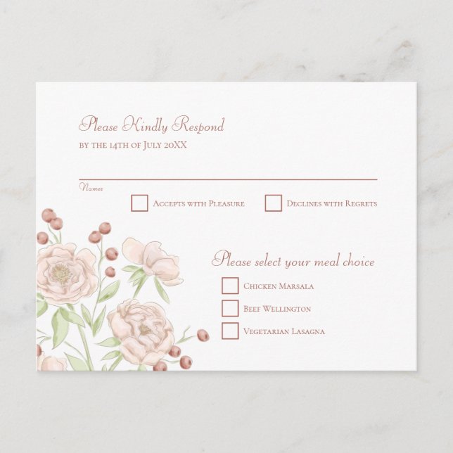 Carte de réponse de mariage rose poudré moderne (Devant)
