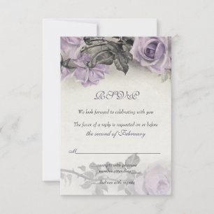 Carte de réponse de mariage Rose Pourpre en Argent