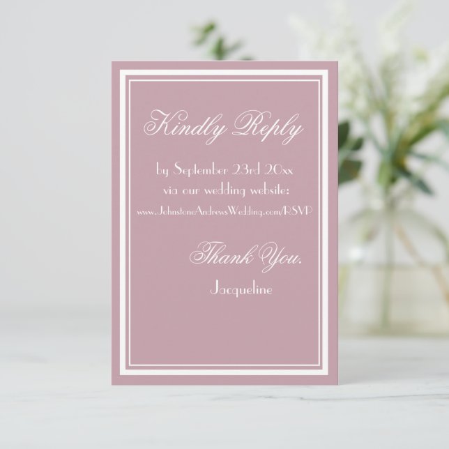 Carte de réponse de mariage rose poussiéreux avec  (Debout devant)