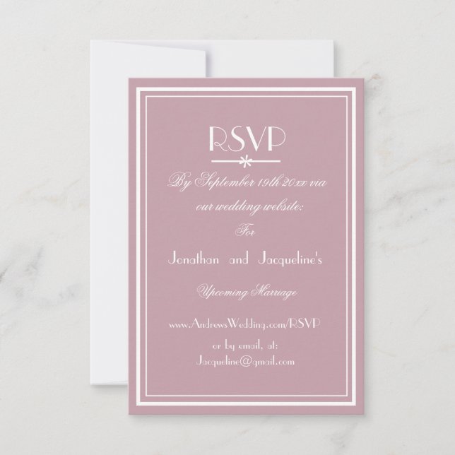 Carte de réponse de mariage rose poussiéreux éléga (Devant)