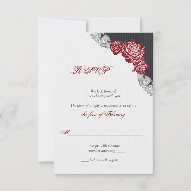 Carte de réponse de mariage Rose Rouge Foncé (Devant)