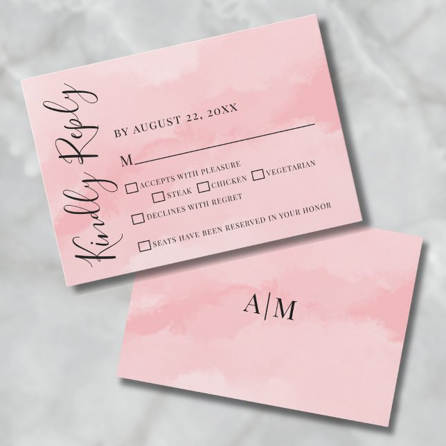 Carte de réponse de mariage rose simple blush (Simple Elegant Watercolor Pink Wedding RSVP Card)