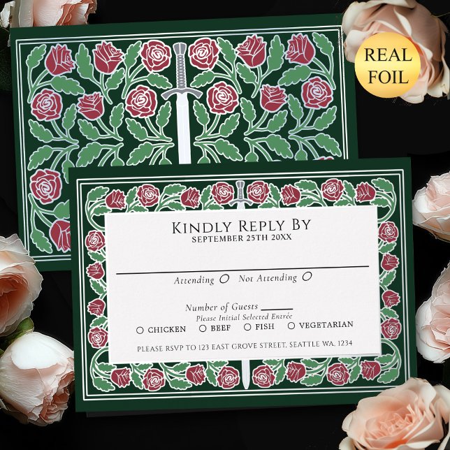 Carte de réponse de mariage royal avec épée floral (Créateur téléchargé)