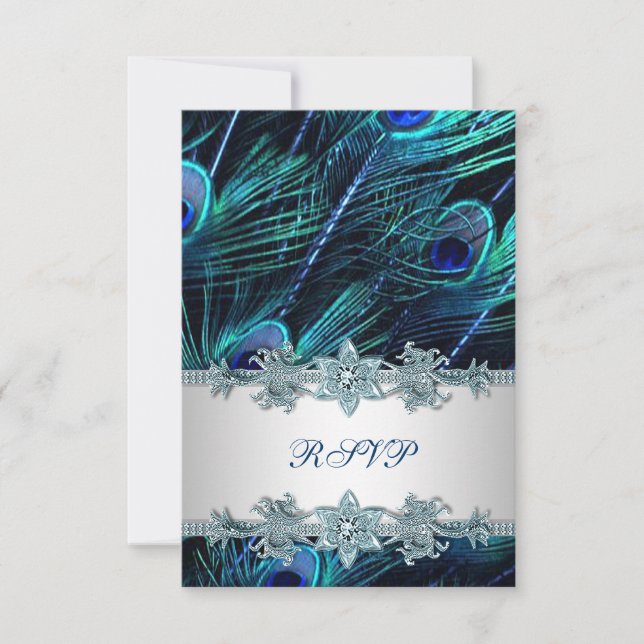 Carte de réponse de mariage Royal Blue Silver Indi (Devant)