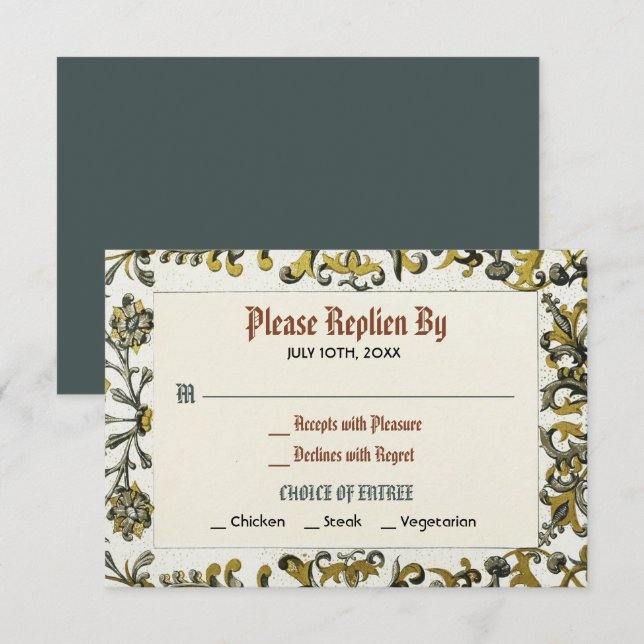 Carte de réponse de mariage royal de la Renaissanc (Devant / Derrière)