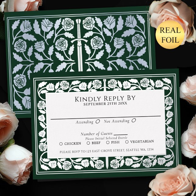 Carte de réponse de mariage royal médiéval vert av (Créateur téléchargé)