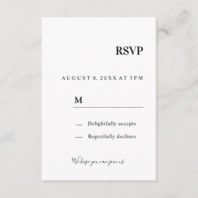 Carte de réponse de mariage RSVP (Devant)