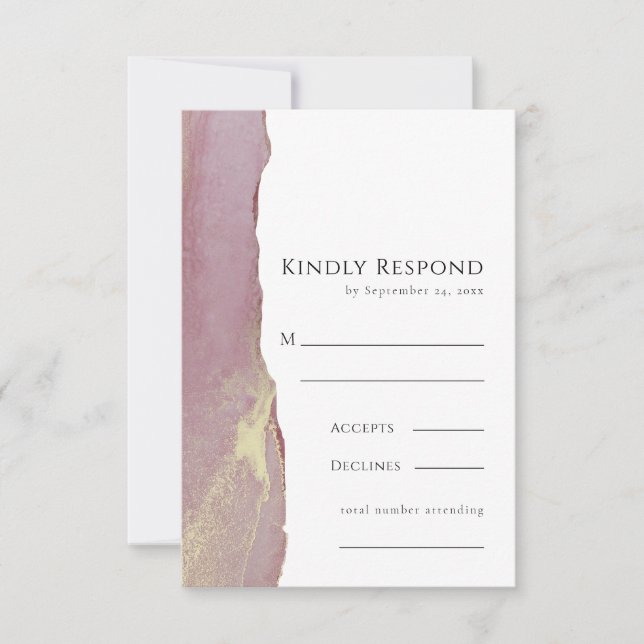 Carte de réponse de mariage RSVP Dusty Pink Gold (Devant)