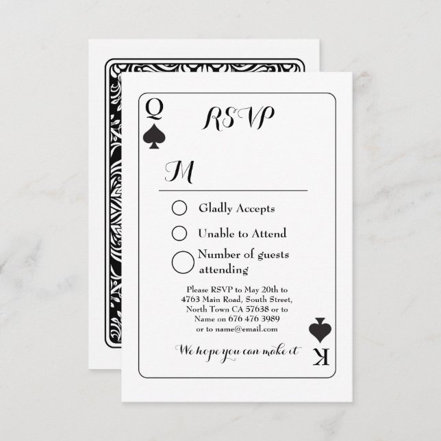 Carte de réponse de mariage RSVP K Q As de pique (Devant / Derrière)