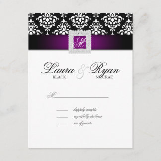 Carte de réponse de mariage RSVP noir violet blanc