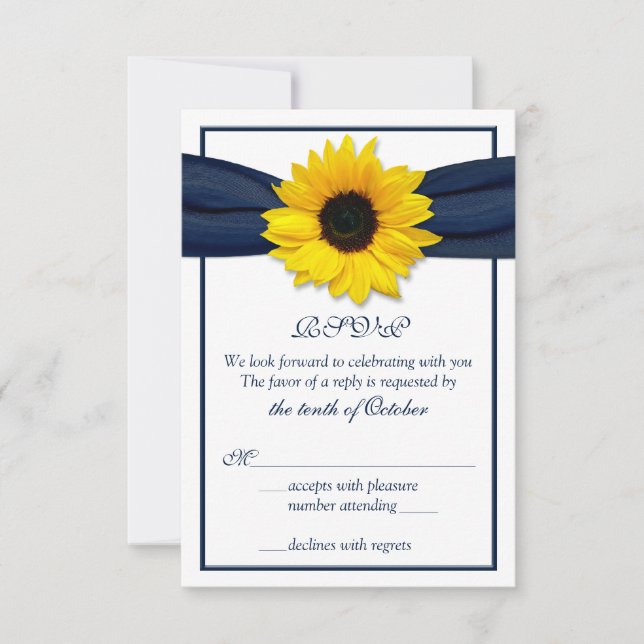 Carte de réponse de mariage Ruban Bleu Marine Tour (Devant)