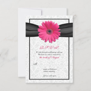 Carte de réponse de mariage Ruban noir Gerbera ros