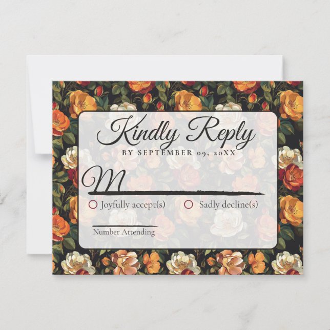 Carte de réponse de mariage rustique à la rose flo (Devant)