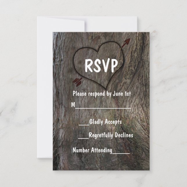 Carte de réponse de mariage rustique Arbre + Cœur  (Devant)