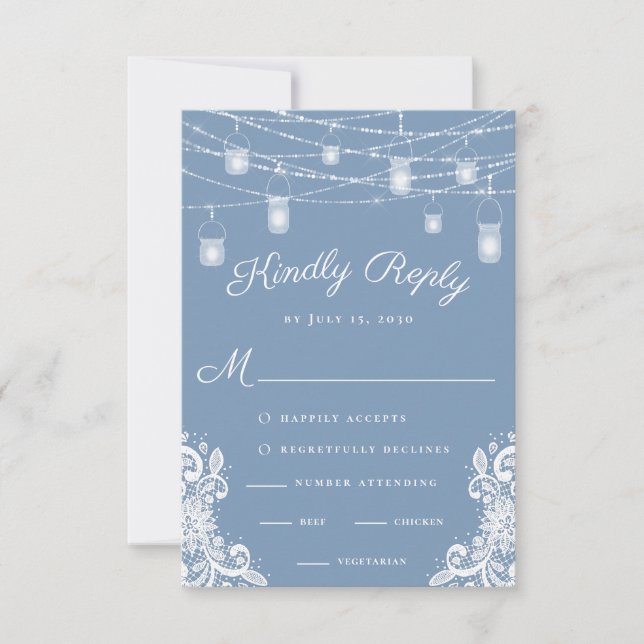 Carte de réponse de mariage Rustique Dusty Blue Li (Devant)