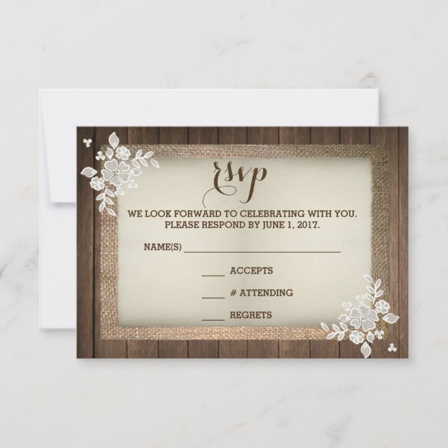 Carte de réponse de mariage rustique en bois avec  (Devant)
