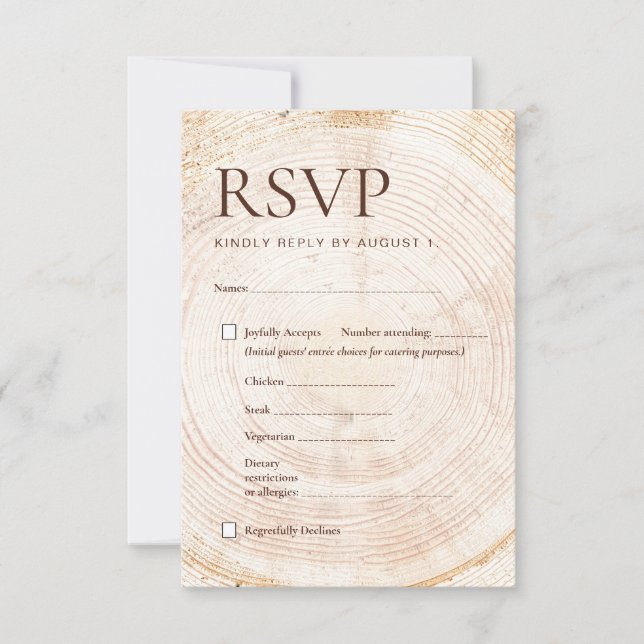 Carte de réponse de mariage rustique en bois - Cho (Devant)