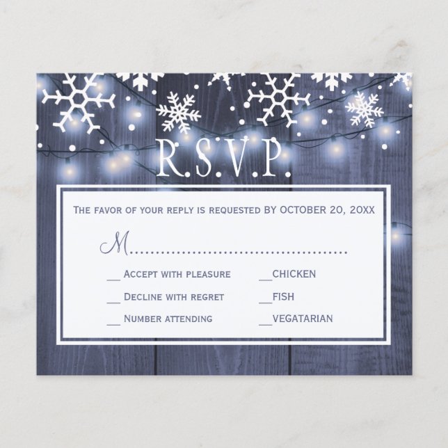 Carte de réponse de mariage rustique hivernal à pe (Devant)
