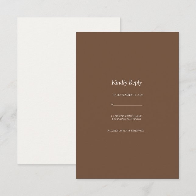 Carte de réponse de mariage rustique marron mocha  (Devant / Derrière)