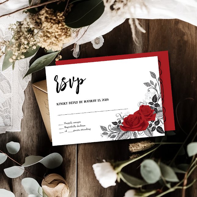 Carte de réponse de mariage RVSP Roses Rouges Roma (Créateur téléchargé)