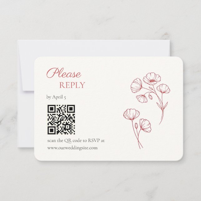 Carte de réponse de mariage Scarlet Poppy (Devant)
