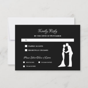 Carte de réponse de mariage silhouette noire