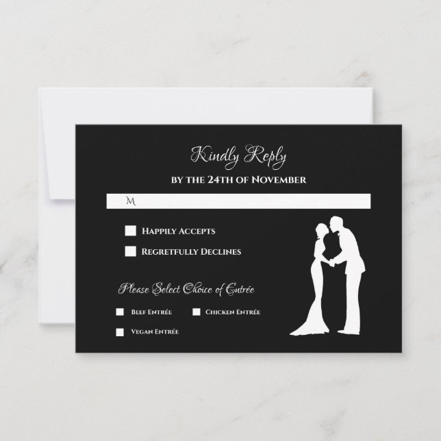 Carte de réponse de mariage silhouette noire (Devant)