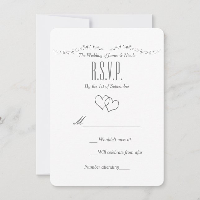 Carte de réponse de mariage Silver Hearts & Sparkl (Devant)