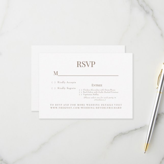 Carte de réponse de mariage simple blanche pour le (Devant/Arrière en situation)