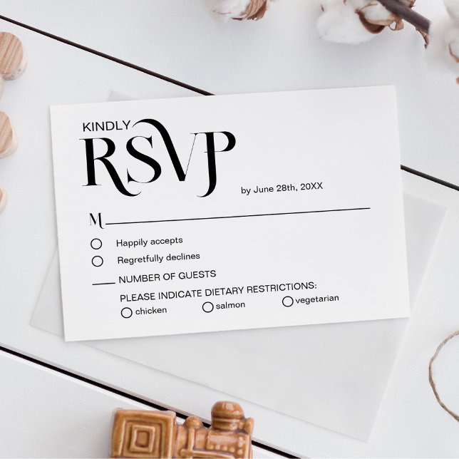 Carte de réponse de mariage simple élégante noire  (Créateur téléchargé)