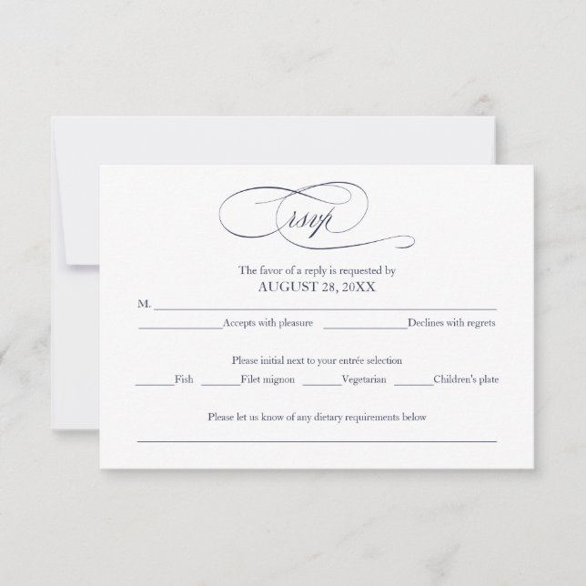 Carte de réponse de mariage simple et élégante ble (Devant)