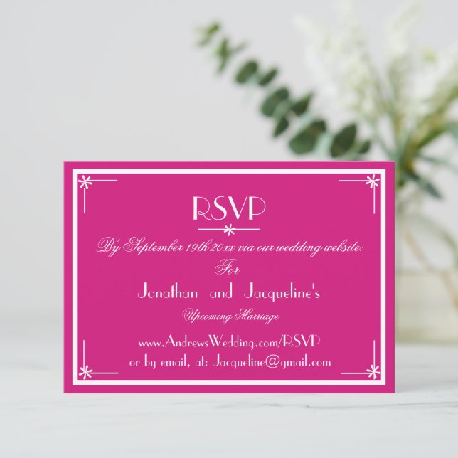 Carte de réponse de mariage simple magenta avec no (Debout devant)