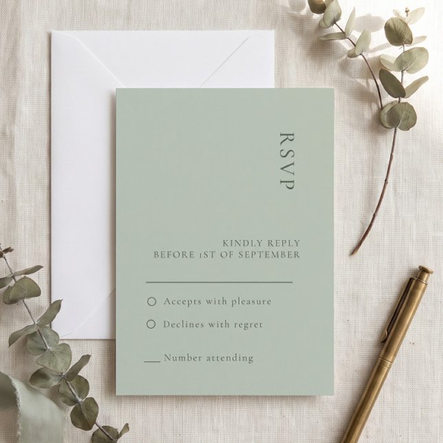 Carte de réponse de mariage simple vert sauge (Créateur téléchargé)