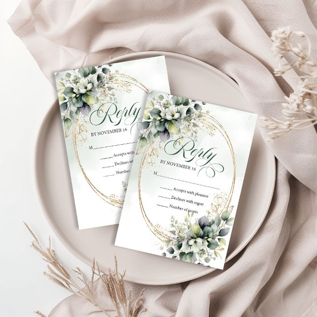 Carte de réponse de mariage Soft Glow Dusty Green  (Soft Glow Dusty Green Eucalyptus Wedding RSVP Card)