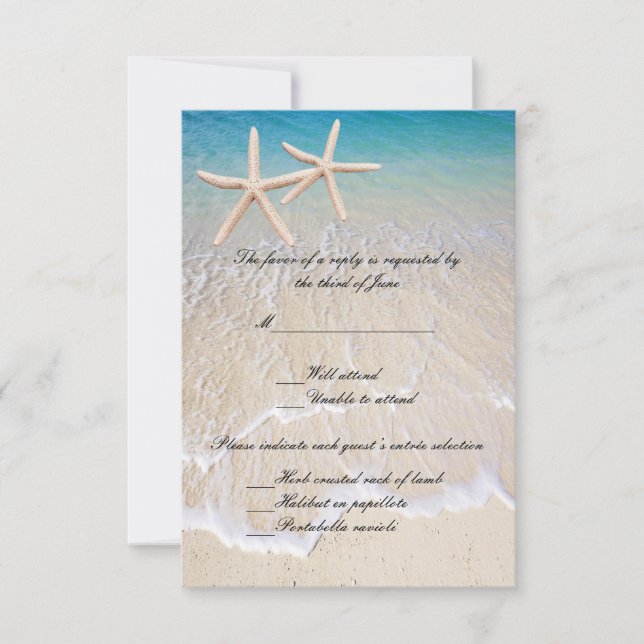Carte de réponse de mariage Starfish Beach (Devant)