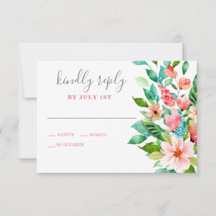 Carte de réponse de mariage sur la plage florale t