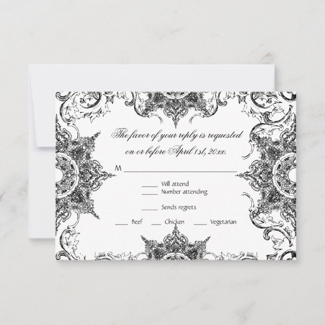 Carte de réponse de mariage Toile Black n White Da (Devant)