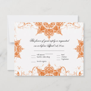 Carte de réponse de mariage toile de Damas en spir