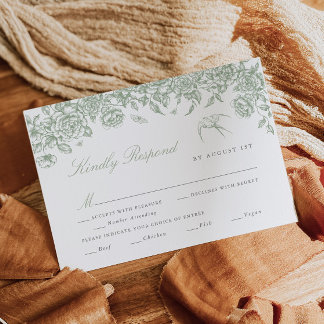 Carte de réponse de mariage Toile de Jouy avec cho