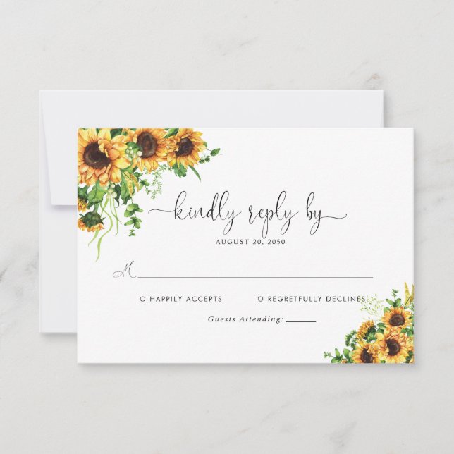 Carte de réponse de mariage Tournesol (Devant)