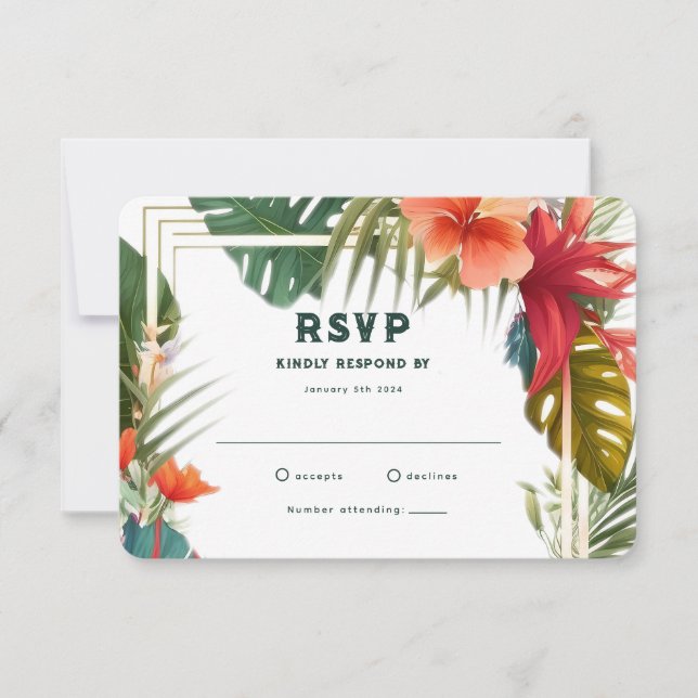 Carte de réponse de mariage tropical fleurs été li (Devant)