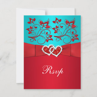 Carte de réponse de mariage, Turquoise, Fleurs rou