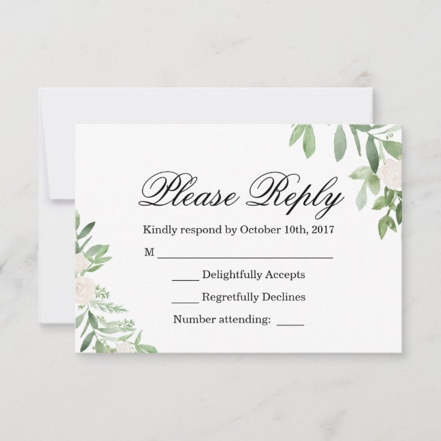 Carte de réponse de mariage verdure (Devant)