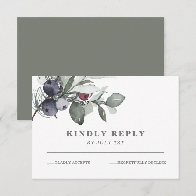 Carte de réponse de mariage Verdure hivernale et B (Devant / Derrière)