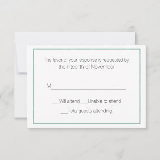 Carte de réponse de mariage Vert ardoise et Blanc