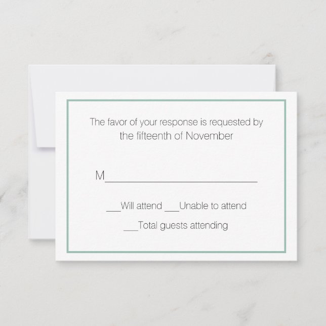 Carte de réponse de mariage Vert ardoise et Blanc (Devant)