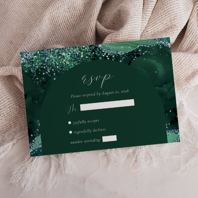 Carte de Réponse de Mariage Vert Émeraude Agate Ar (Créateur téléchargé)