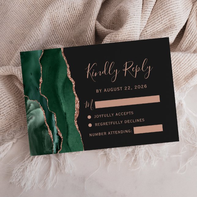 Carte de réponse de mariage vert émeraude or rose  (Créateur téléchargé)