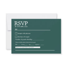 Carte de réponse de mariage vert foncé minimaliste