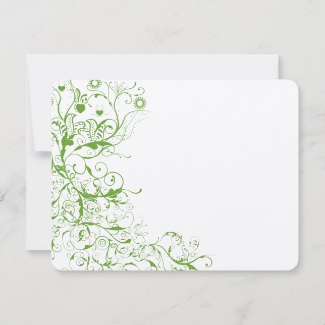 Carte de réponse de mariage vert pomme Oiseaux et  (Devant)